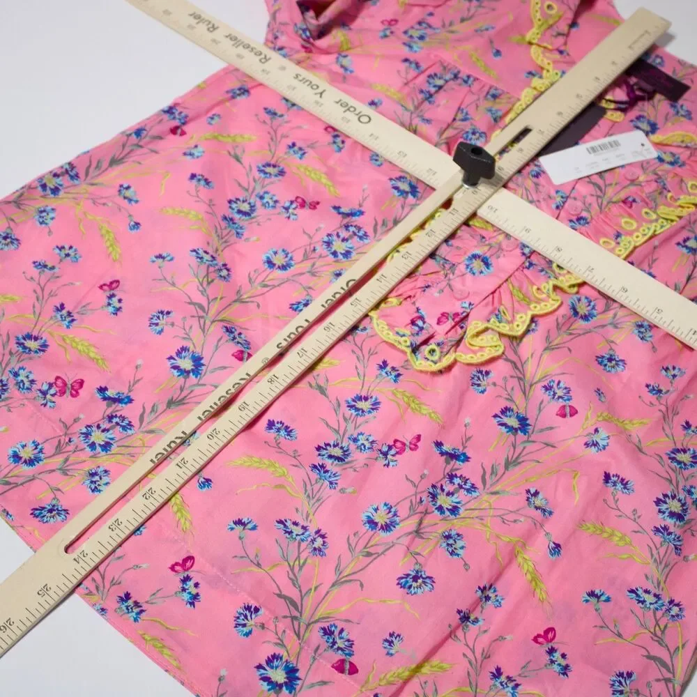 NWT J. Crew Pink Ruffle Blouse Wheat Bouquet Floral Cottage Print Women XS (B4)